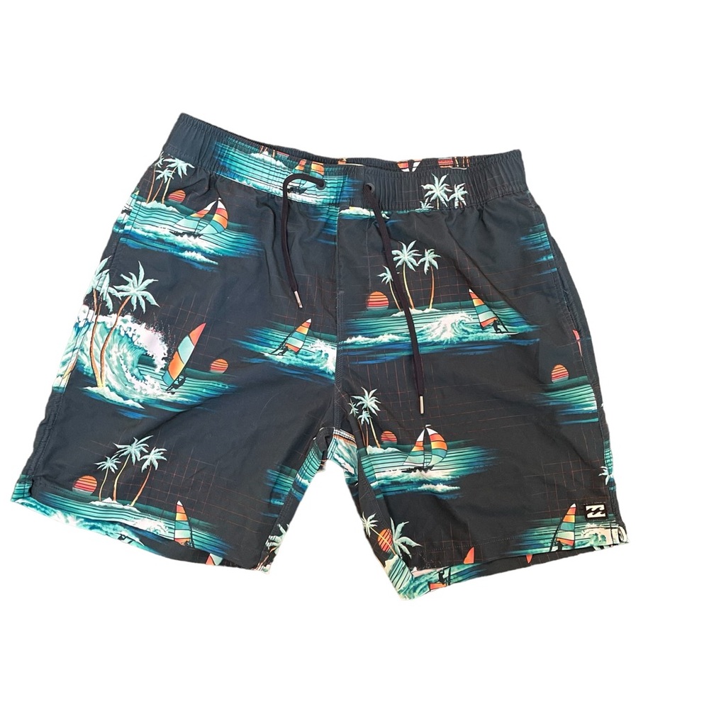 Billabong Recycler Sundays Layback Board Shorts Navy Blue Pattern Size Large
